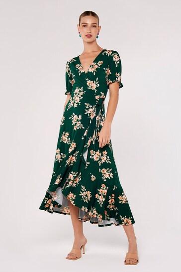 Buy Apricot Green Multi Floral Bunch Ruffle Wrap Dress from the Next UK ...