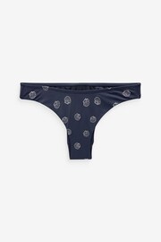 Navy Blue Embroidered High Leg Bikini Bottoms - Image 4 of 5