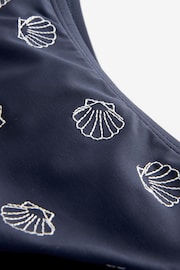 Navy Blue Embroidered High Leg Bikini Bottoms - Image 5 of 5