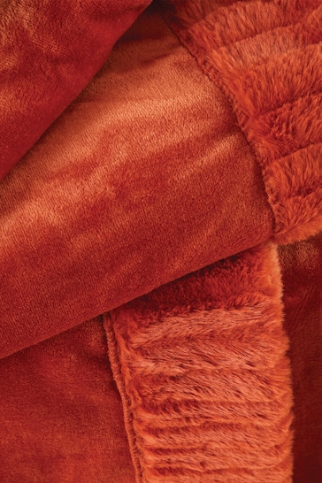 Catherine Lansfield Orange Velvet And Faux Fur Soft and Cosy Throw