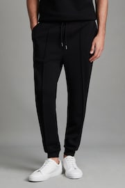 Reiss Black Premier Interlock Jersey Drawstring Joggers - Image 1 of 7