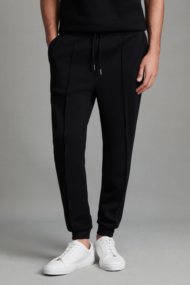 Reiss Black Premier Drawstring Jersey Joggers - Image 1 of 7