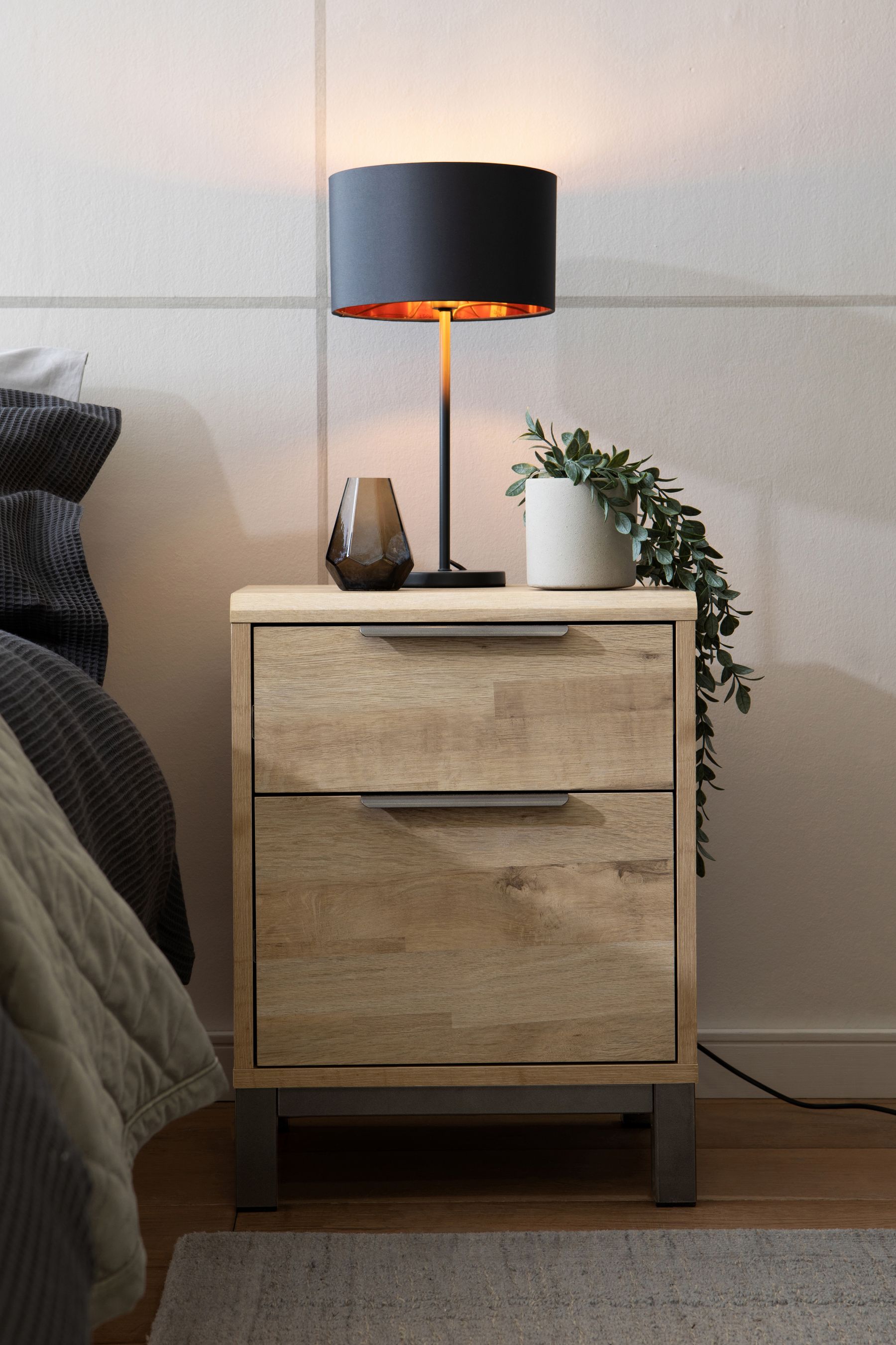 Buy Light Natural Bronx Oak Effect 2 Drawer Bedside Table from the SchaferandweinerShops online shop