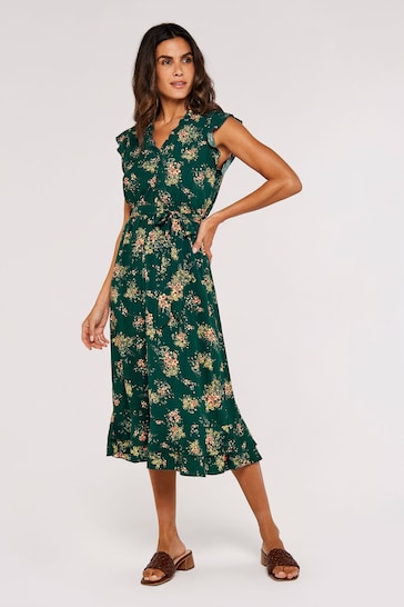 Apricot Green Multi Ditsy Floral Print Midi Dress