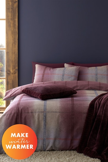 Catherine Lansfield Purple Brushed Cotton Melrose Tweed Check Duvet Cover Set