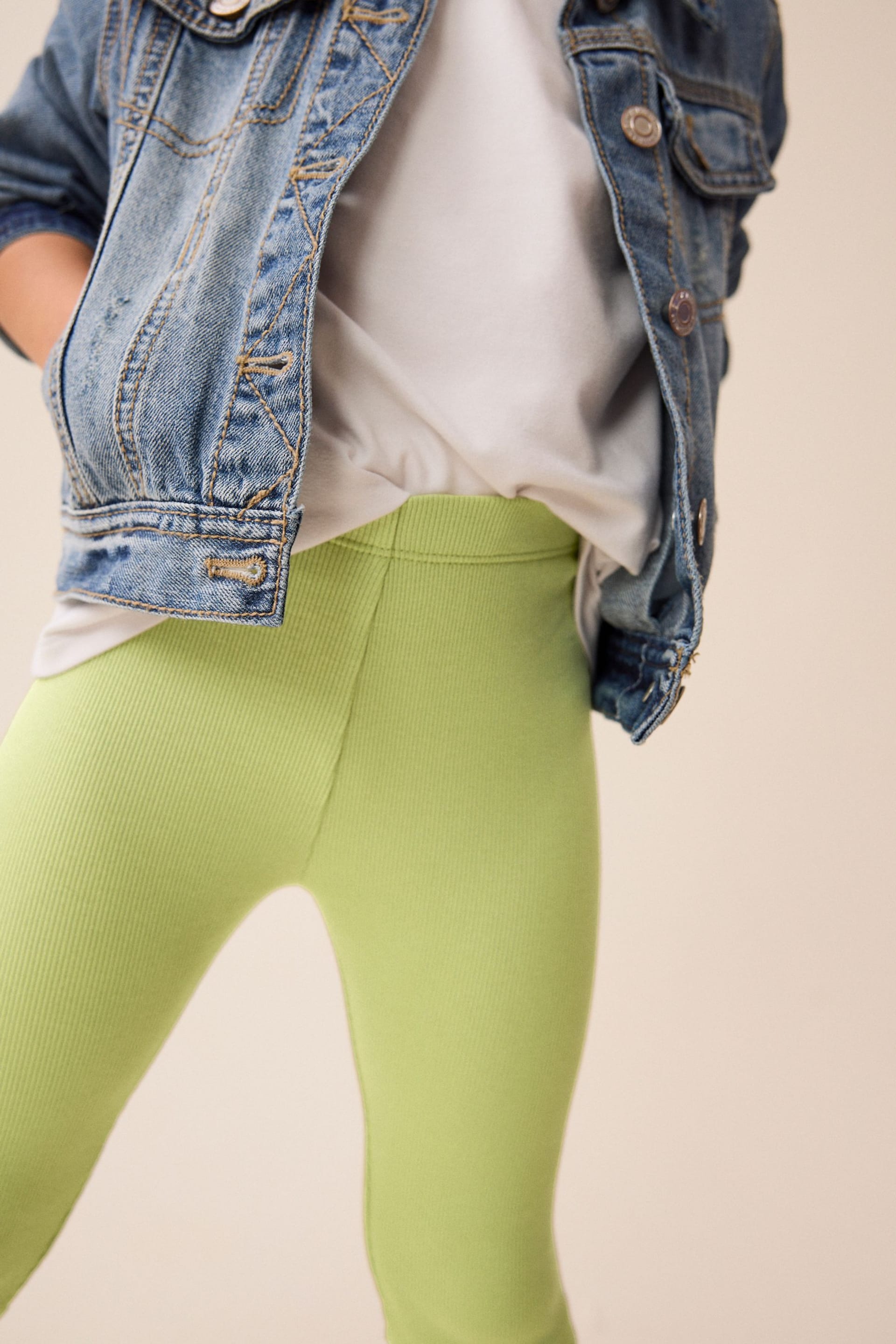 Green Ribbed Cropped Leggings (3-16yrs) - Image 4 of 7