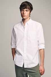 White Slim Fit Long Sleeve 100% Cotton Oxford Shirt - Image 1 of 8