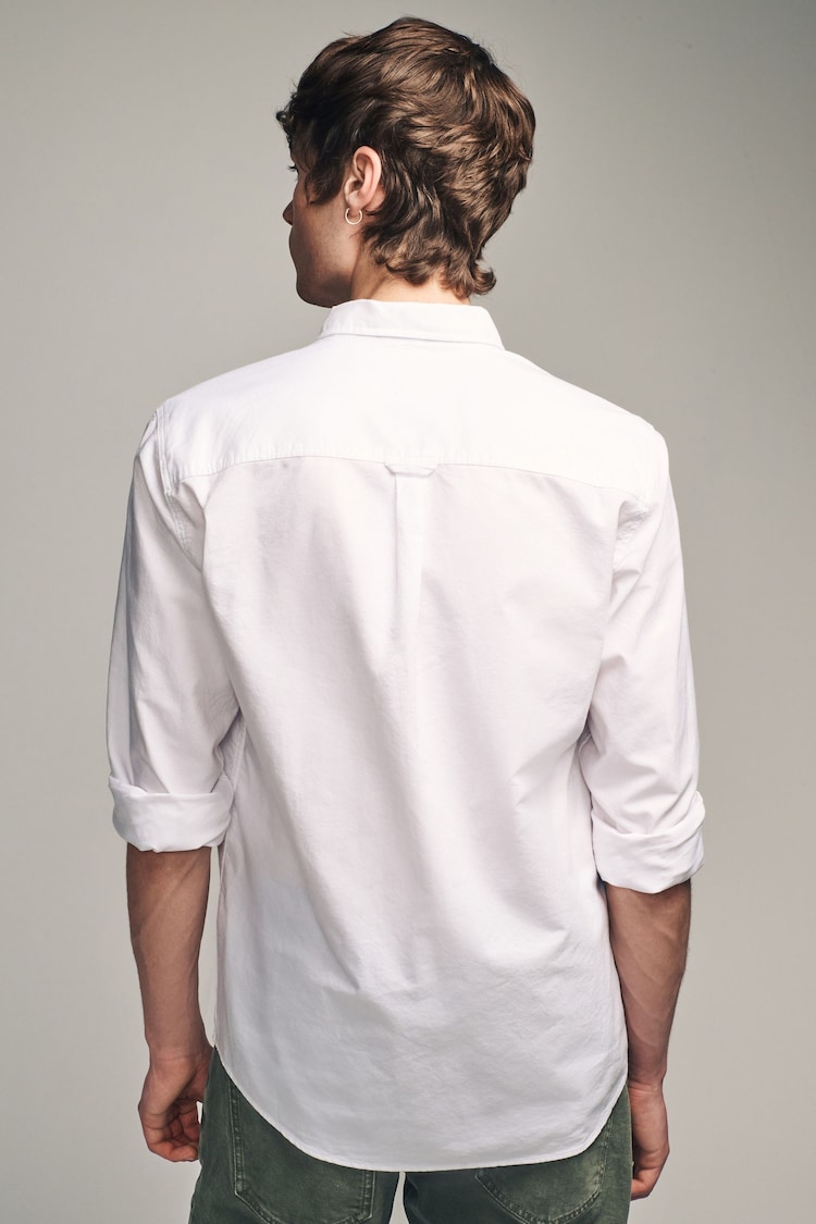White Slim Fit Long Sleeve Oxford Shirt - Image 3 of 8
