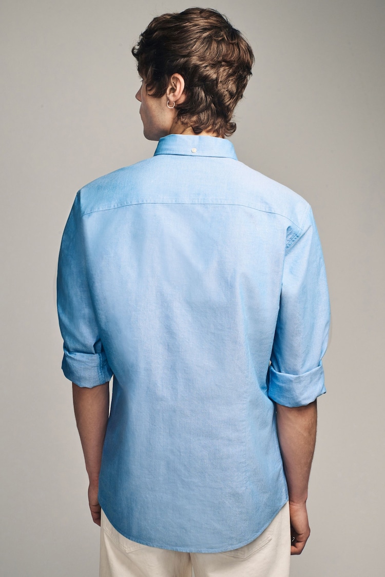 Light Blue Slim Fit Long Sleeve Oxford Shirt - Image 3 of 8