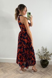 Style Cheat Navy Orange Floral Luisa Halter Pleated Maxi Dress - Image 2 of 4