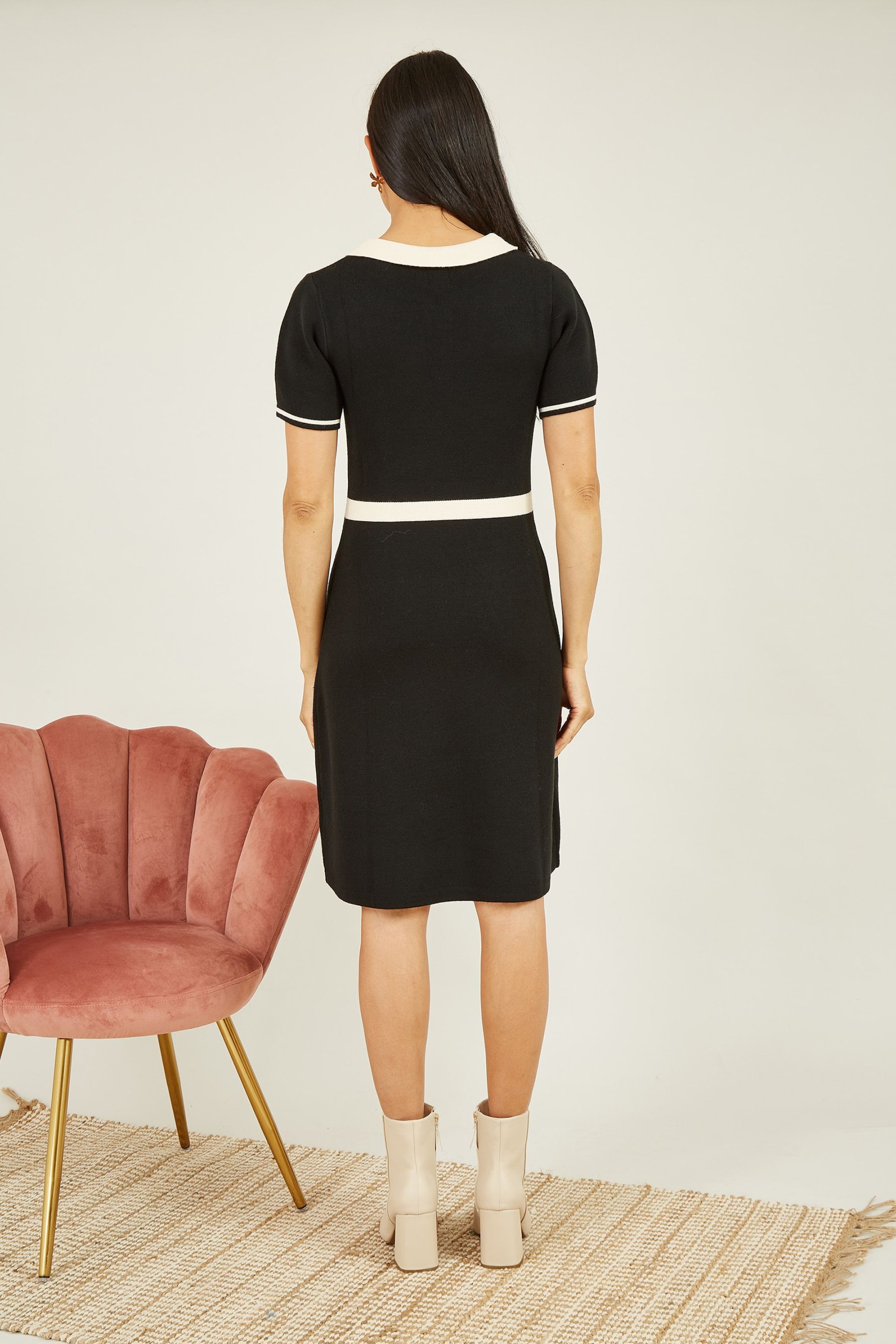 Yumi Black Knitted Retro Skater Dress - Image 2 of 4