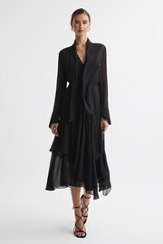 Reiss Black Callie Belted Ruffle Midi Dress - Image 1 of 5