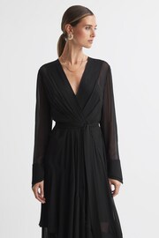 Reiss Black Callie Belted Ruffle Midi Dress - Image 3 of 5