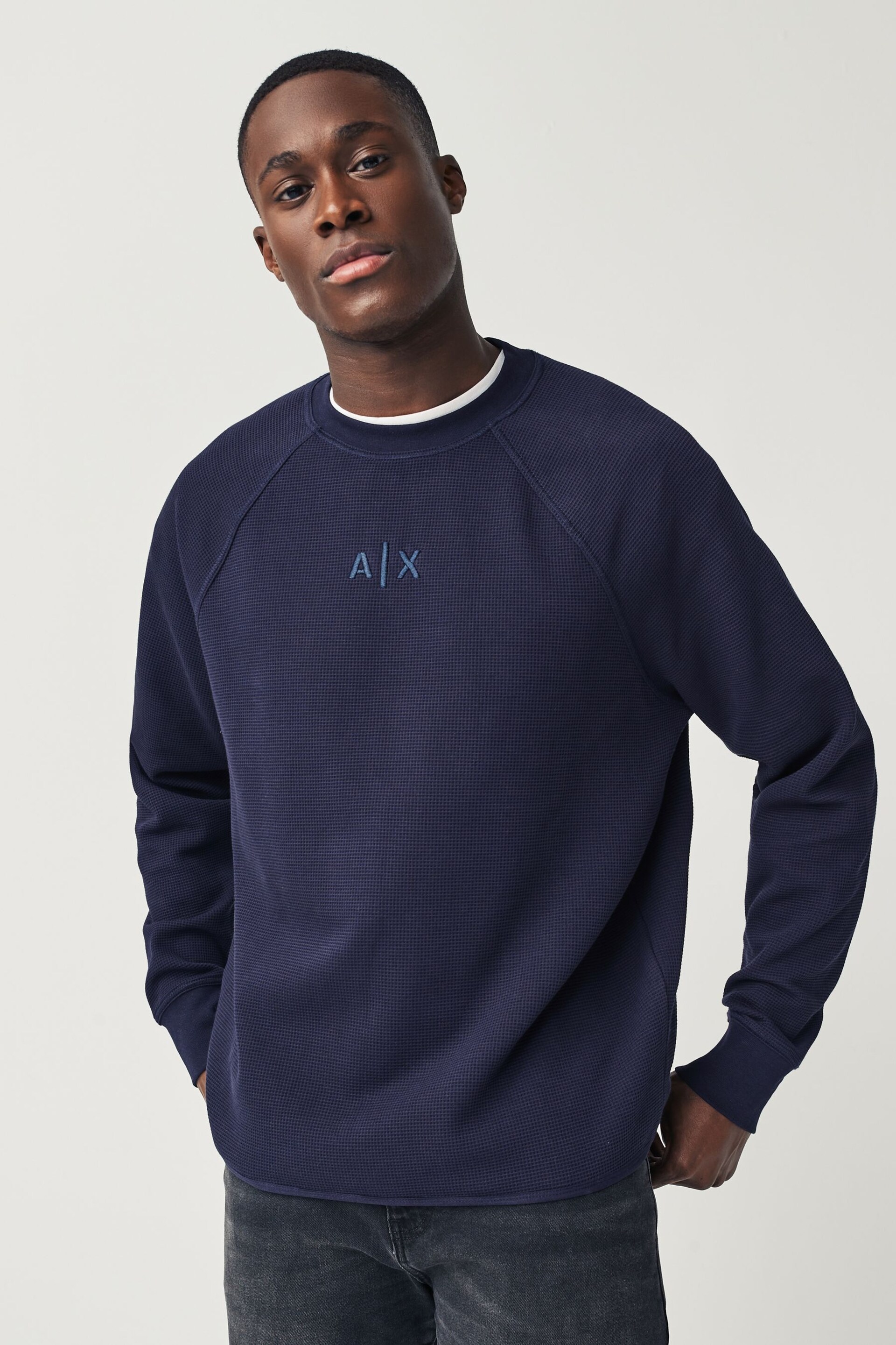 Armani Exchange Waffle Texture Jumper - Image 1 of 4