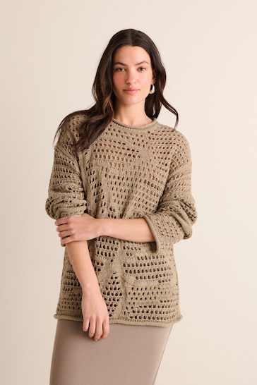 Neutral Open Stitch Relaxed Fit Jumper