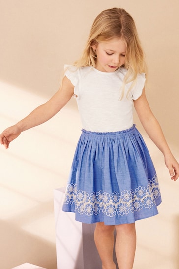 Blue/White Embroidered Skirt Dress (3-12yrs)