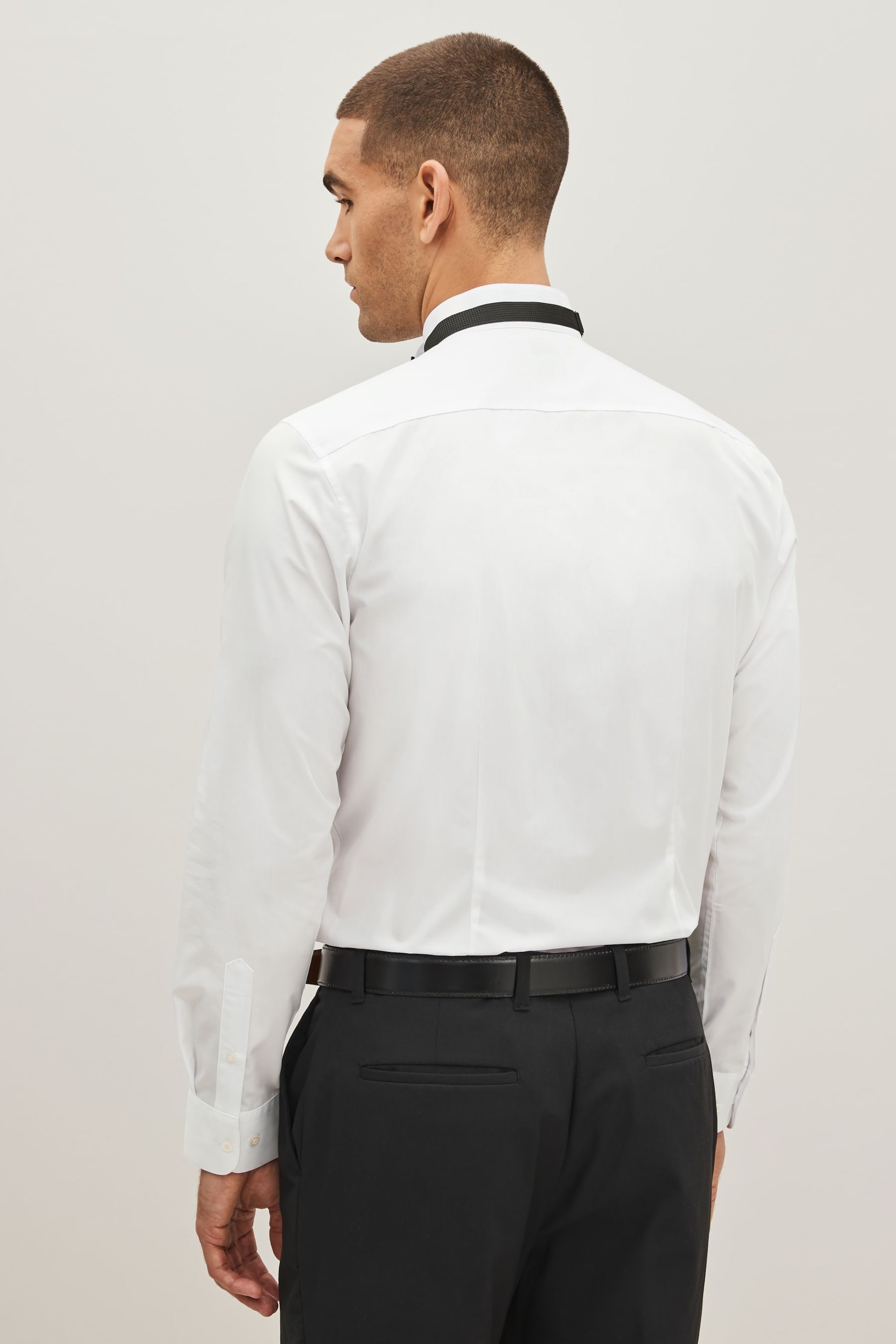 White Cotton Single Cuff Dress Shirt - Image 3 of 6