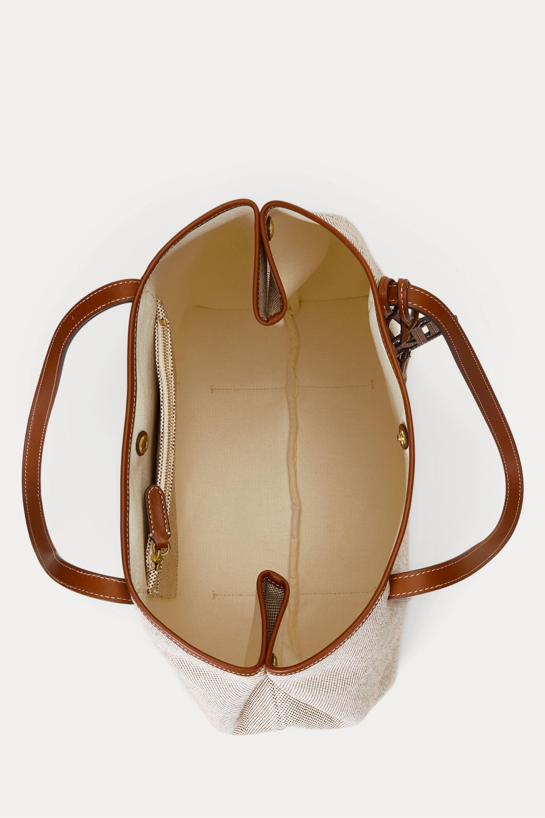Buy Lauren Ralph Lauren Large Beige Canvas Leather Emerie Tote