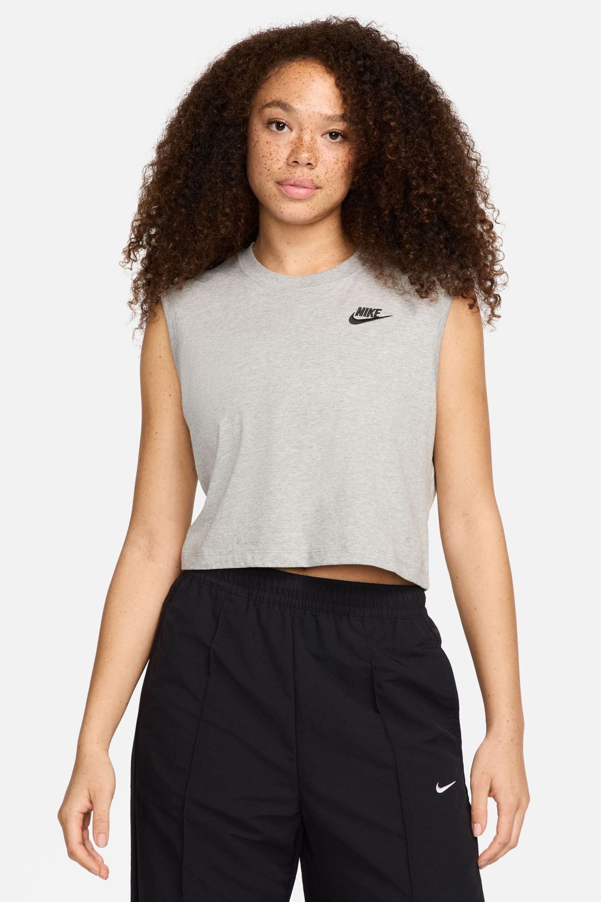 Nike Grey Club Cropped Sleeveless Top - Image 1 of 4