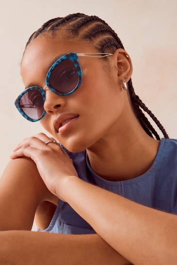 Blue Totoishell Metal Detail Cateye Sunglasses