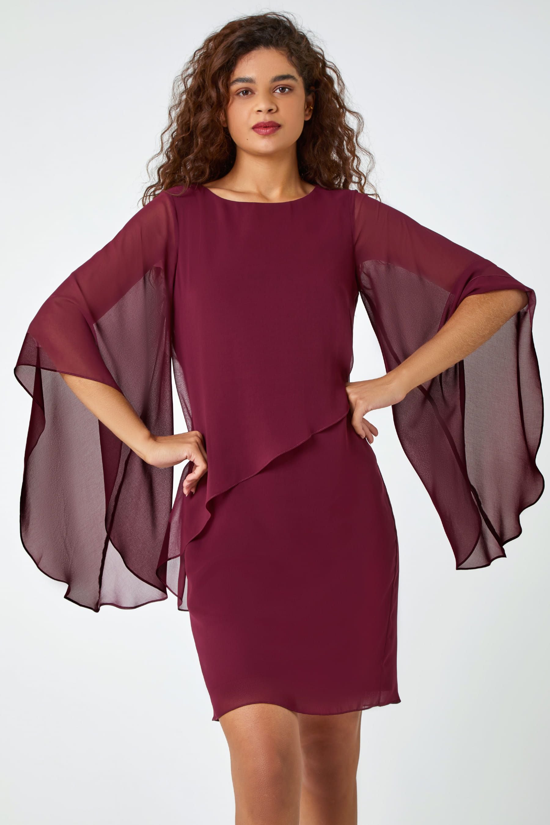 Buy Roman Red Asymmetric Chiffon Overlay Shift Dress from the Next UK online shop