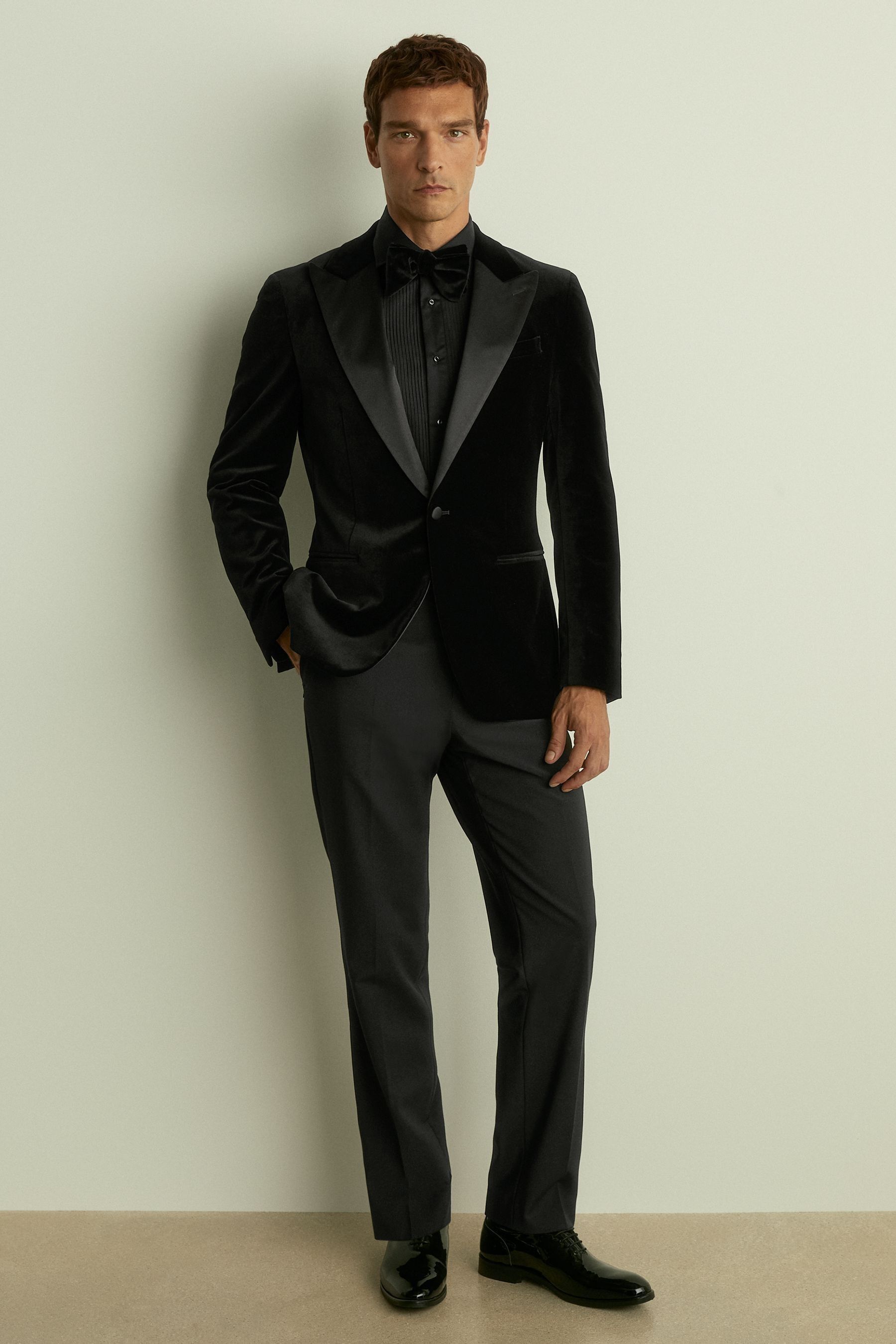Reiss Black Marcel Slim Fit Cotton Marcella Tuxedo Shirt