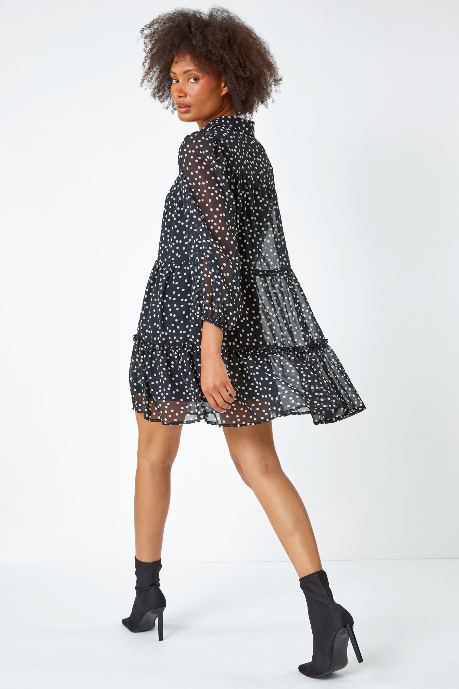Buy Dusk Black Polka Dot Print Tiered Shirt Dress from the Next UK online shop