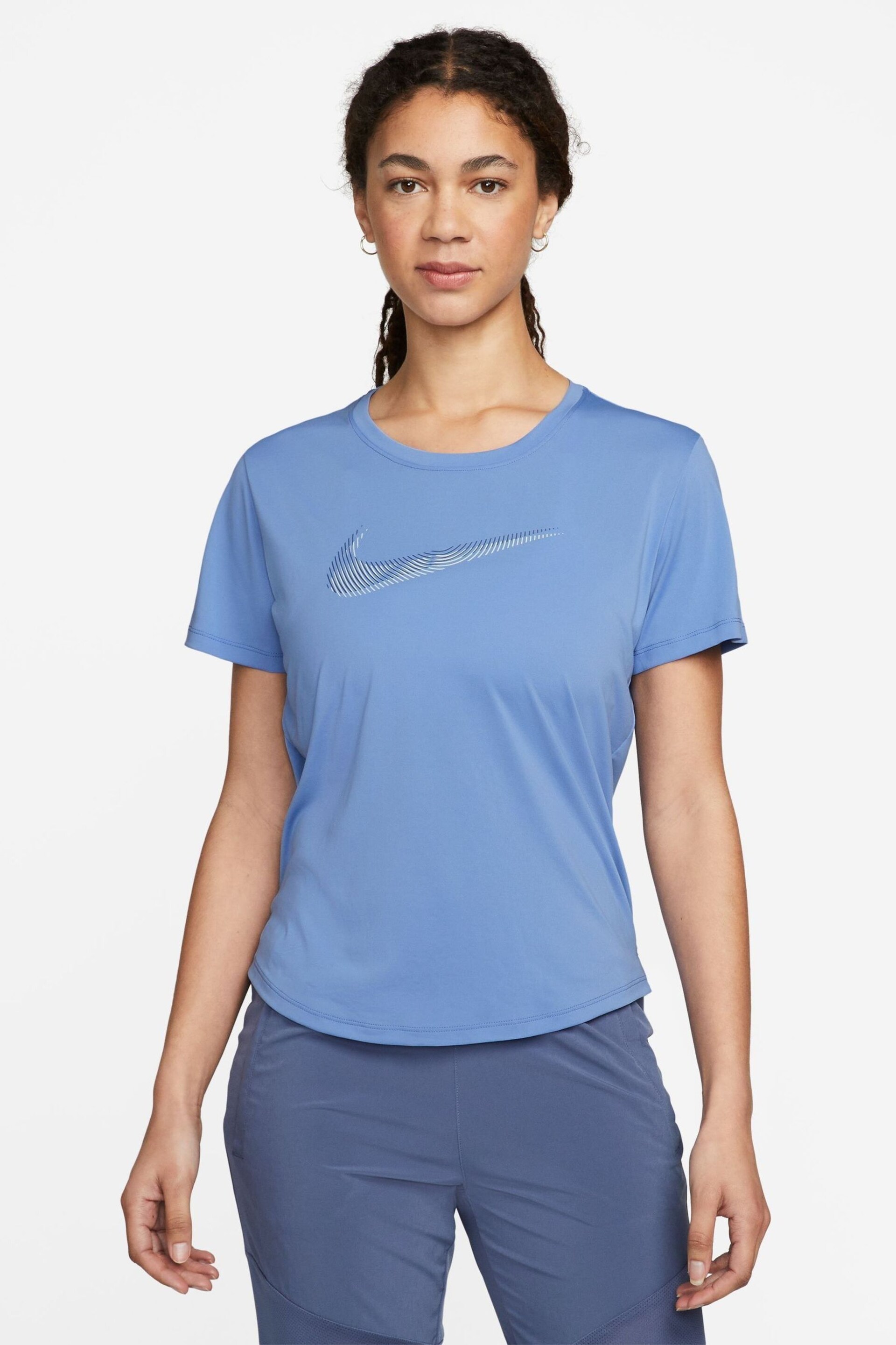 Nike Blue Dri-FIT Swoosh Short-Sleeve Running Top - Image 1 of 3
