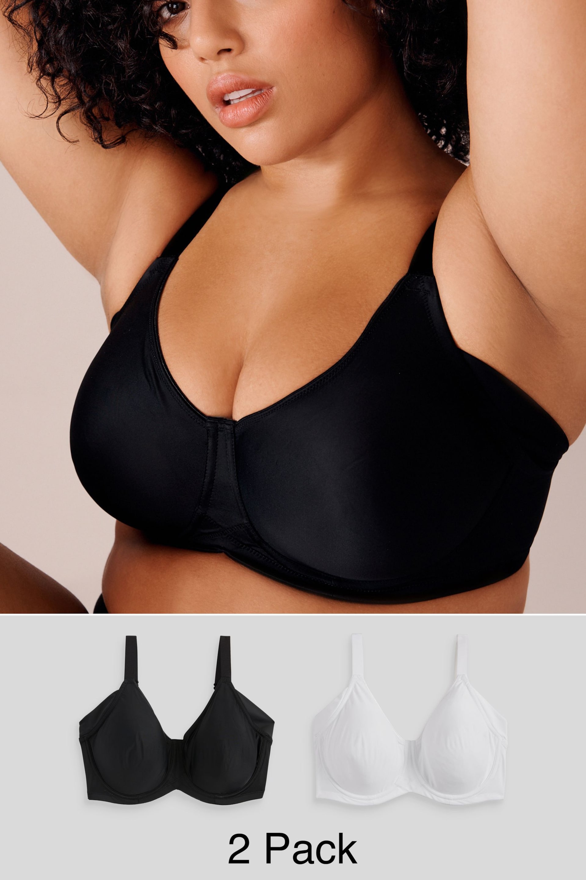 Black/White Ultimate Support F-K Cup Under Arm Smoothing Non Pad Wired Minimising Bras 2 Pack - Image 1 of 7