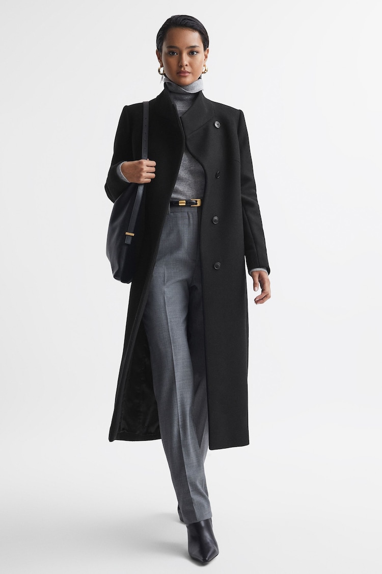 Reiss Black Mischa Tailored Wool Blend Longline Coat - Image 1 of 4