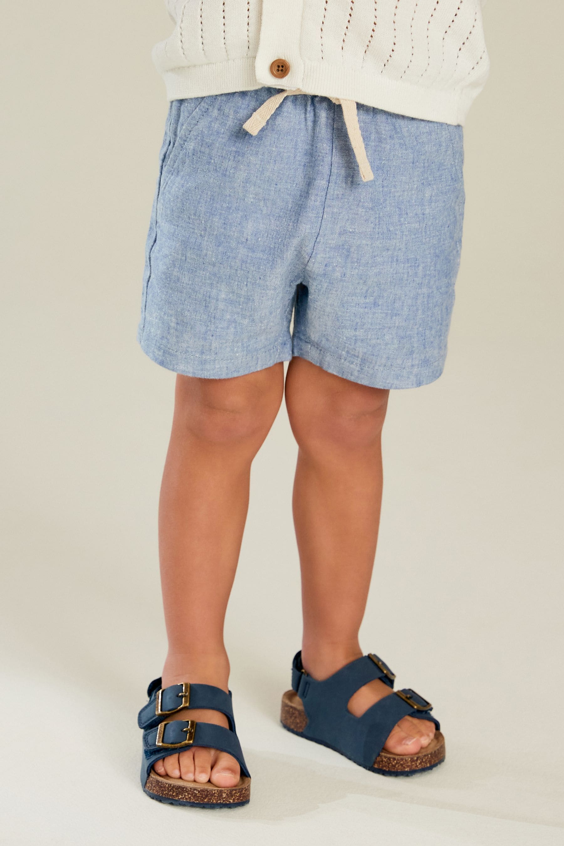 Blue Chambray Linen Blend Pull On Shorts 3mths 7yrs
