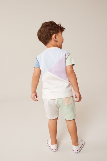 Lilac Purple/Blue Short Sleeve Colourblock T-Shirt and Shorts Set (3mths-7yrs)