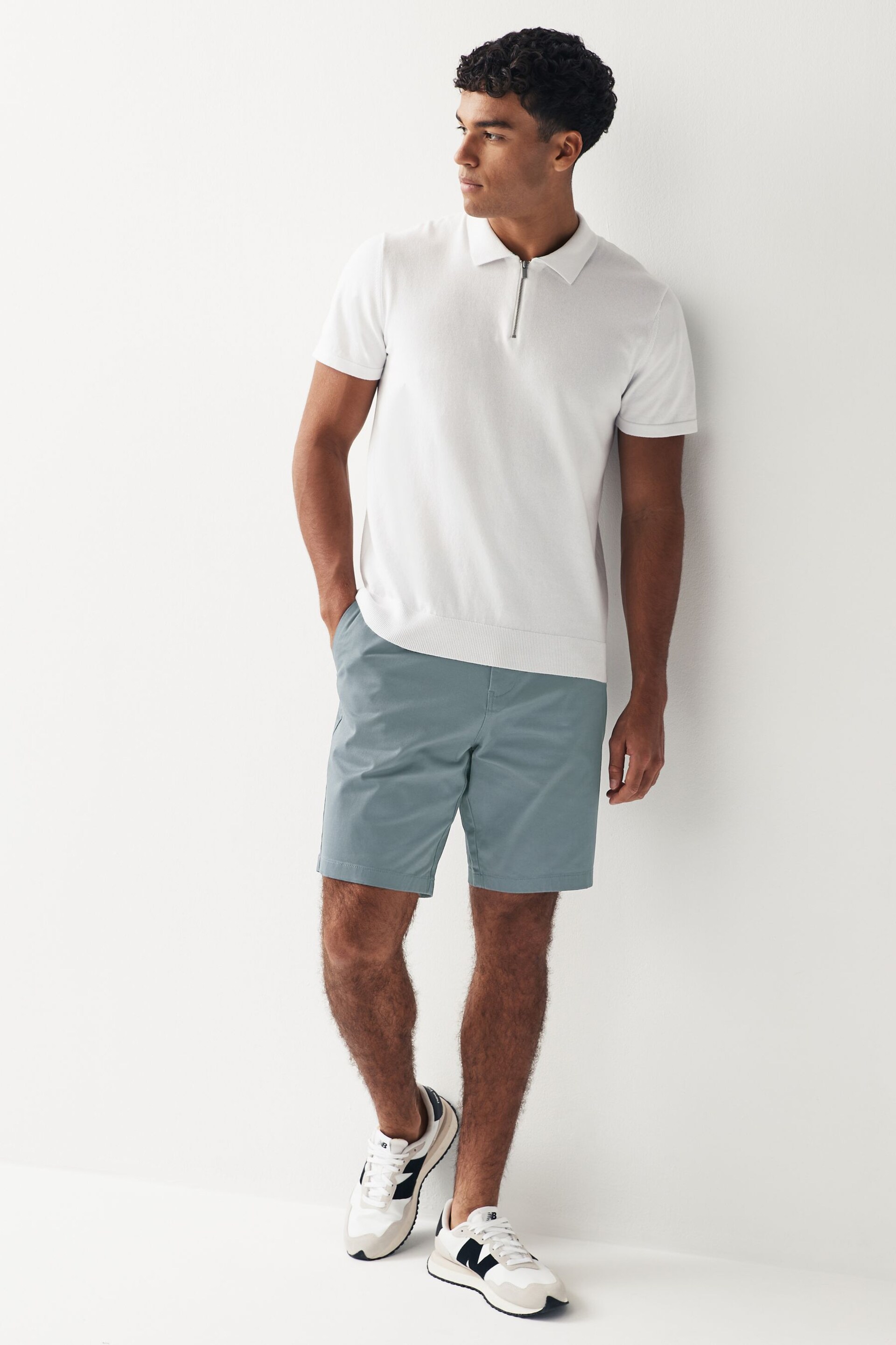 Pale Blue Straight Fit Stretch Chinos Shorts - Image 2 of 8