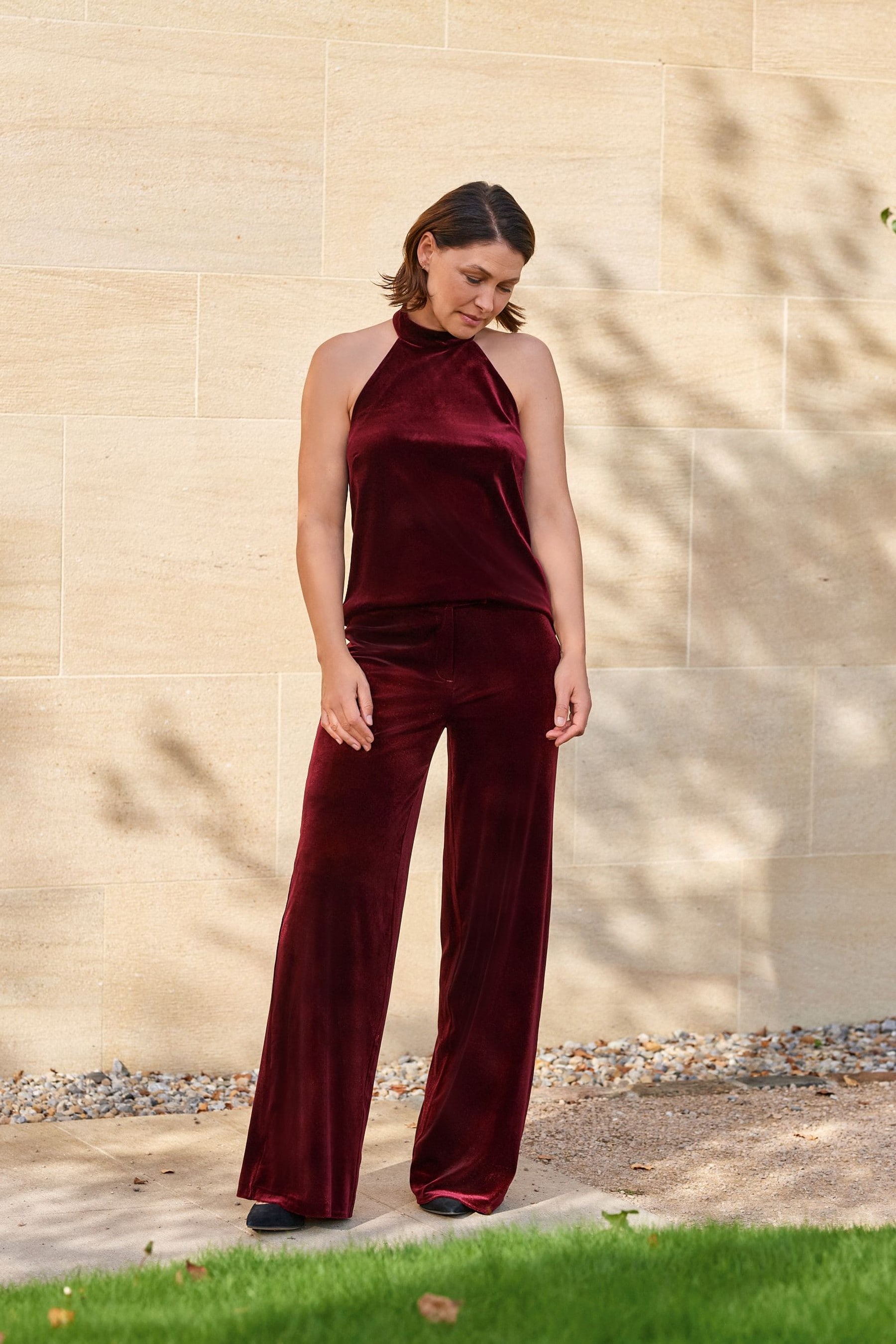 Burgundy Red Emma Willis Velvet Wide Leg Trousers
