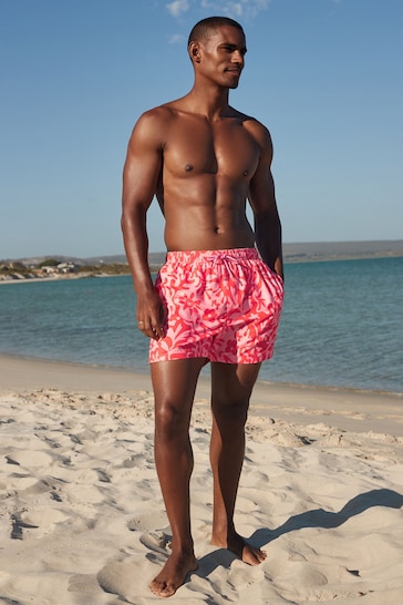 Pink/Red Abstract Floral Regular Fit Printed Swim Shorts