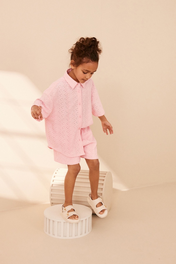 Pink Oversized Textured Shirt And Shorts Set (3-16yrs) (3-16yrs) - Image 1 of 8