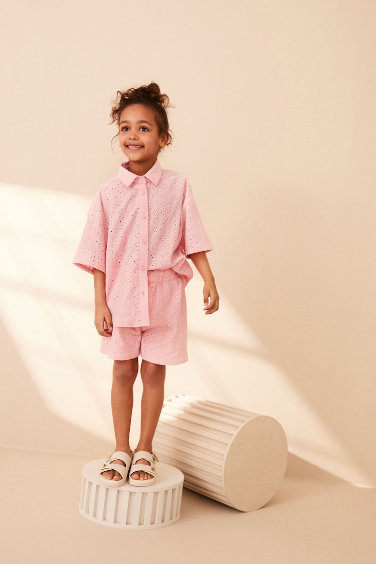 Pink Oversized Textured Shirt And Shorts Set (3-16yrs) (3-16yrs) - Image 2 of 8