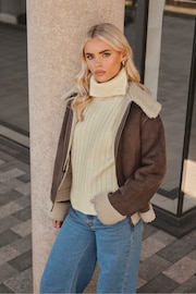 PixieGirl Petite Brown Aviator Jacket - Image 1 of 5