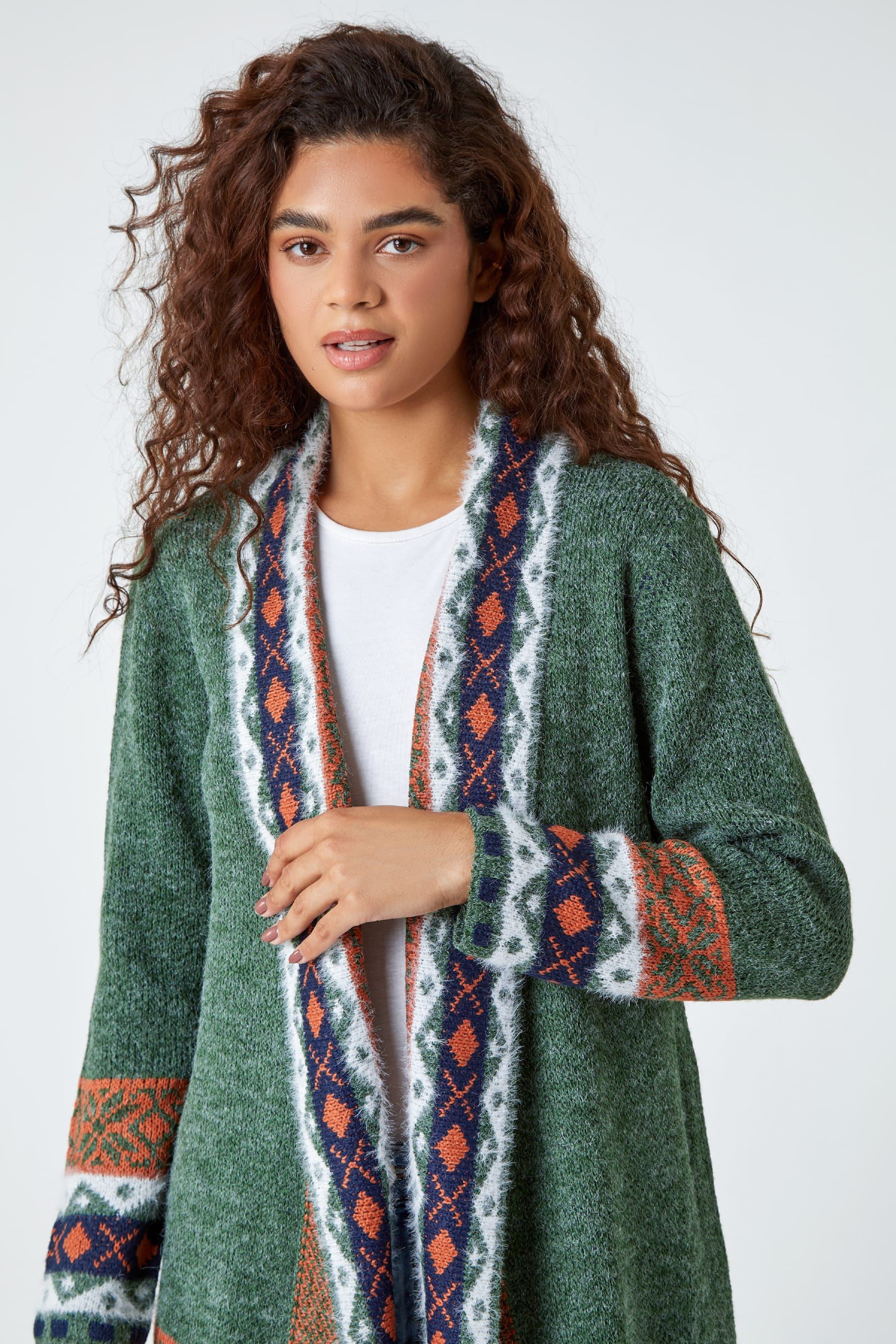 Buy Roman Green Aztec Border Longline Stretch Cardigan from the Next UK online shop