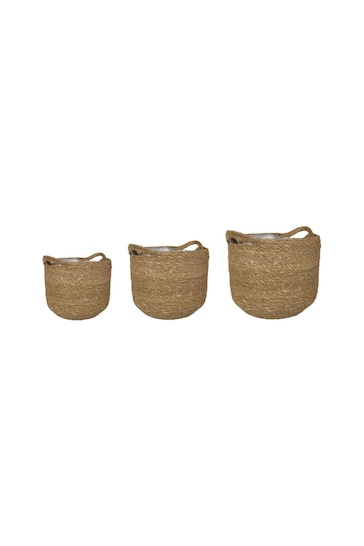 Ivyline Set of 3 Natural Garden Natural Woven Baskets with Linear