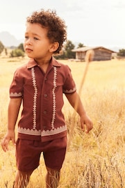 Rust Brown Short Sleeve Pattern Shirt and Shorts Set (3mths-7yrs) - Image 1 of 6