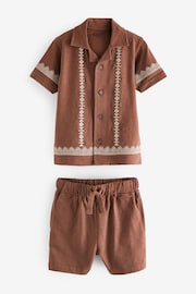 Rust Brown Short Sleeve Pattern Shirt and Shorts Set (3mths-7yrs) - Image 4 of 6