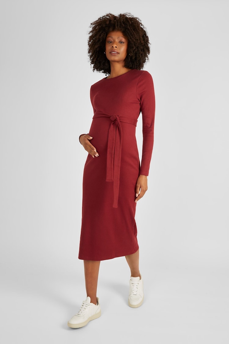 JoJo Maman Bébé Rust Red Ribbed Jersey Maternity Dress - Image 2 of 7