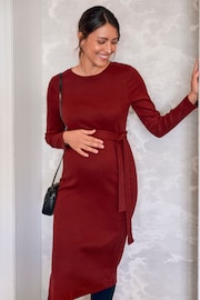 JoJo Maman Bébé Rust Red Ribbed Jersey Maternity Dress - Image 5 of 7