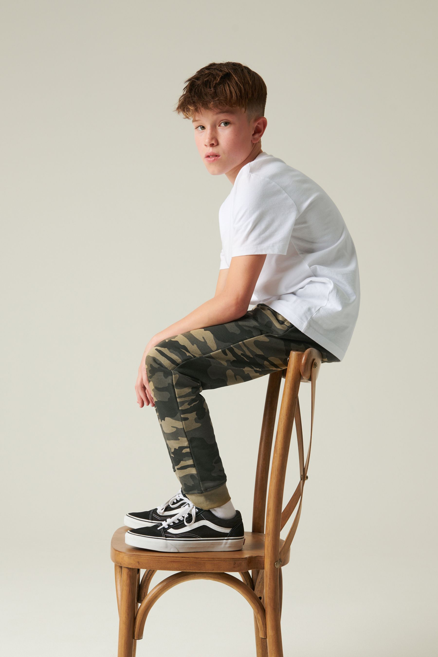 Camo joggers sale with red stripe