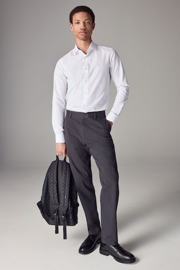 Charcoal Grey Straight Stretch Chino Trousers