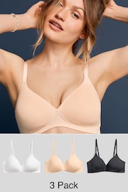 White/Black/Nude Pad Non Wire Cotton Blend Bras 3 Pack - Image 1 of 5