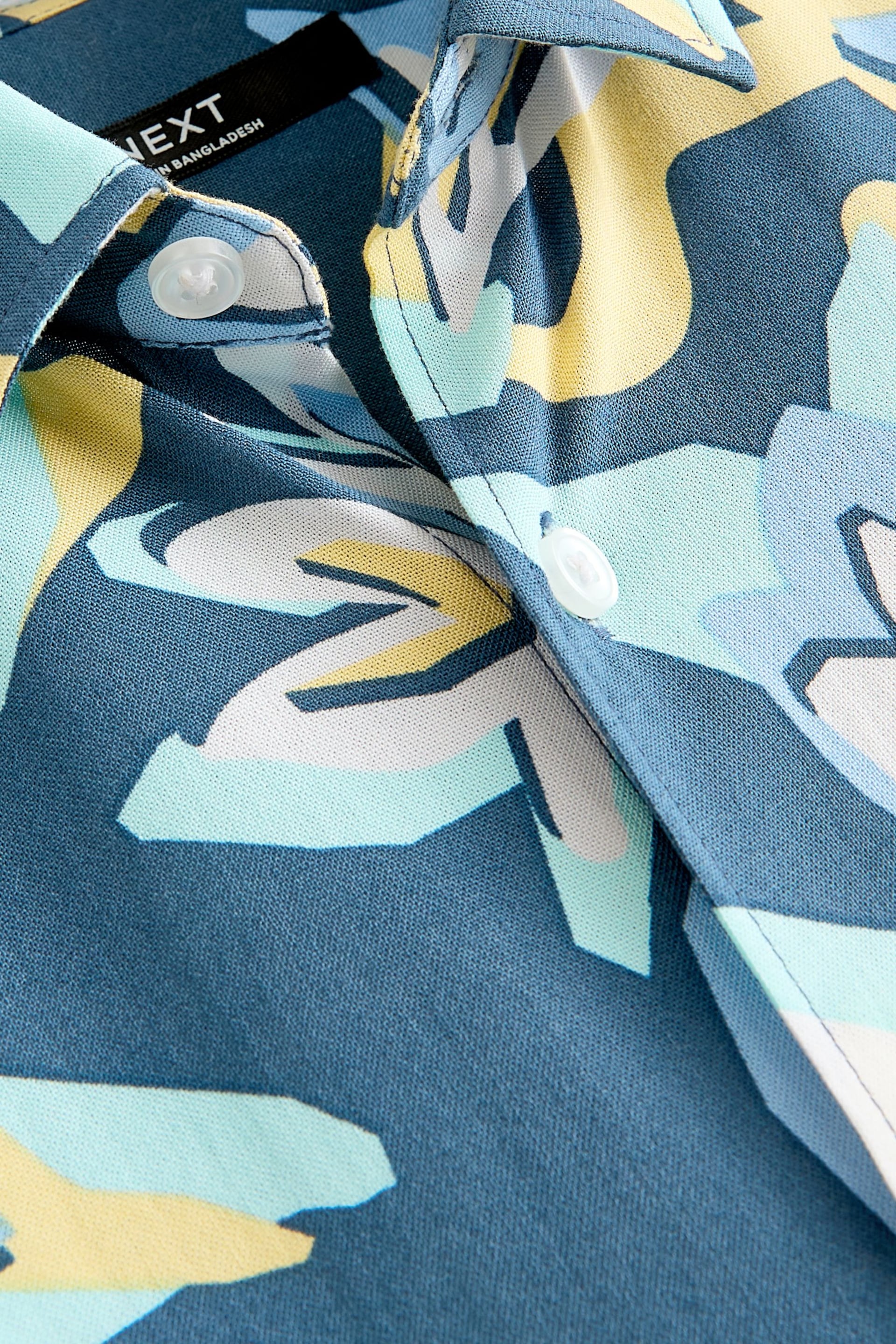 Blue Abstract Palm Short Sleeve Printed Shirt (3-16yrs) - Image 3 of 7
