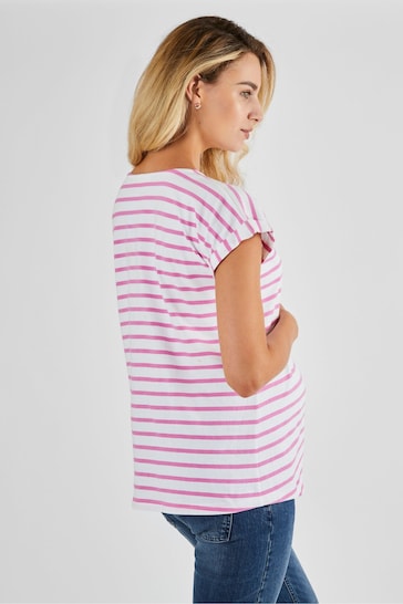 JoJo Maman Bébé White Pink Stripe Boyfriend Cotton Maternity T-Shirt
