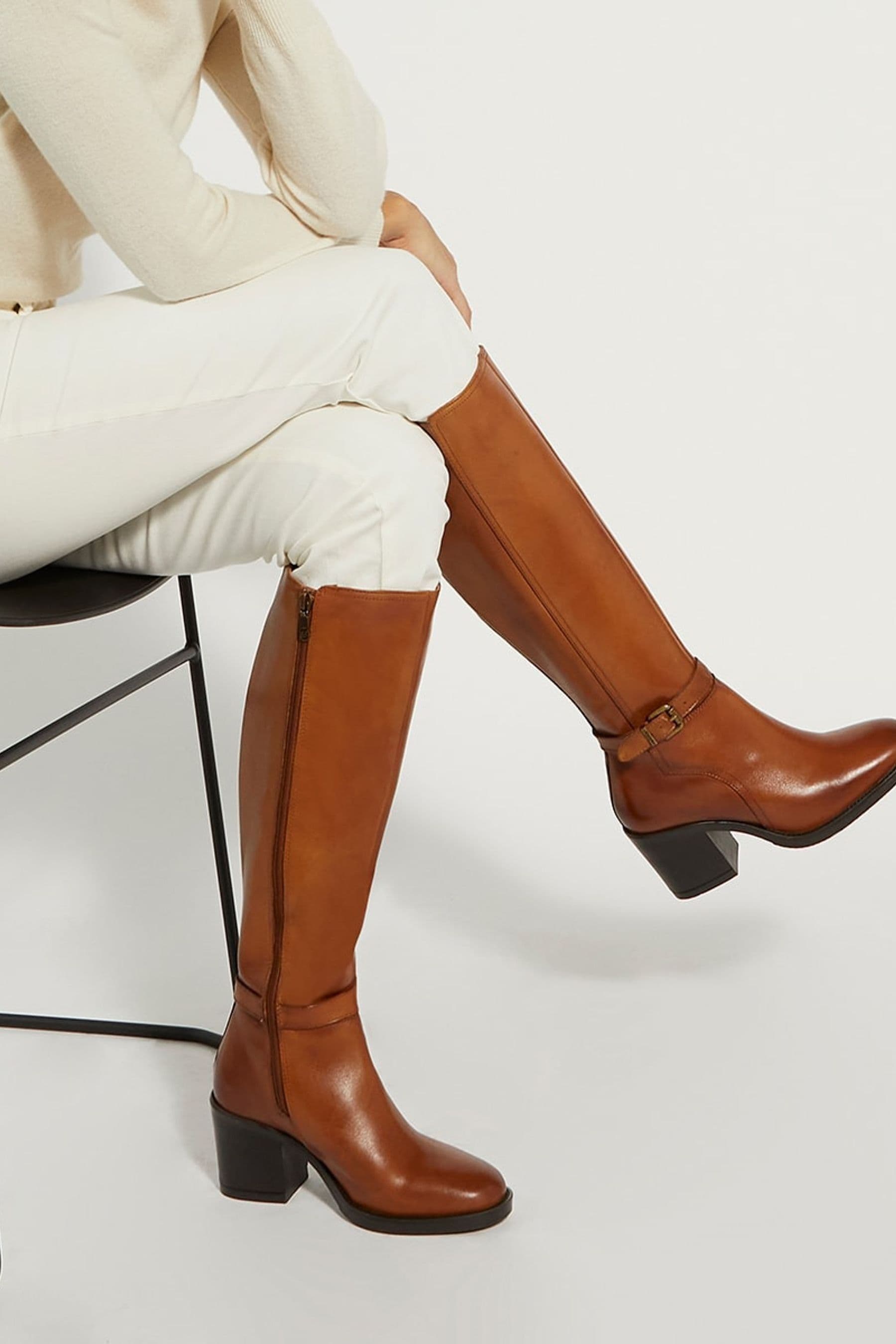 Buy Dune London Natural Trance Buckle Heeled Knee High Boots from the Next UK online shop